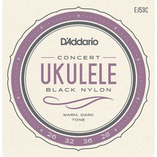 D'Addario EJ53C Concert Ukulele 黑色尼龍弦 溫暖深沉音色, 1個