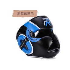 子甄彣璟 FRISKY 泰拳 跆拳道 全防護 頭盔 護頭套 空手道 拳擊頭套 散打 訓練帽 防具 護具 運動頭套, 1個, 新款藍黑色-L, 新款藍黑色