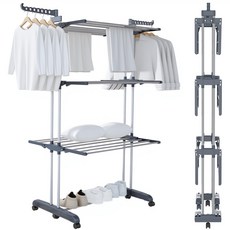 레퓰리 1.7m 3단 접이식 특대형 빨래건조대 대용량 높이연장 공간활용 튼튼한 이불건조대 이동식 원룸 베란다, 그레이