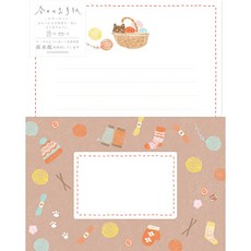 【莫莫日貨】日本製 古川紙工 2024冬季限定 美濃和紙 信封信紙組 (共3款), 1個, 01.貓咪與編織物 LLL456