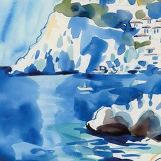 블루 핑크 웨이브 해변 일몰 야자수 쉘 풍경 아트 포스터 캔버스, 17. 13