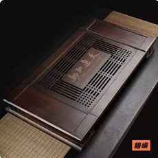 【貓嶼】九竹茶盤排水天道酬懃衚桃色抽屜式茶盤簡約幹泡儲水茶臺功夫茶具, 天道酬勤胡桃色,66*35*7.5CM, 1個