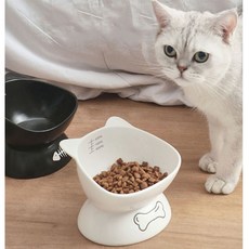 꿀이맘투 강아지 고양이 밥그릇 식기 애견용품 물그릇 세라믹 굽높은, 블랙, 1