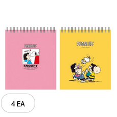 피너츠 스누피 상철 그리드 노트 Yellow + 랜덤 발송, 혼합 색상, 4개