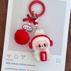 라부부 콜라 가방고리 미니 키링 핸드폰 열쇠고리, 1개, 콜라, 레드