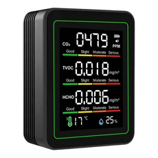포름알데히드 HCHO TVOC 테스터 LCD 온도 습도 CO2 센서 공기질 모니터 감지기 5 in 1, 1개, [02] Black