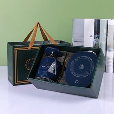 彩釉暖心 杯墊禮盒 插頭款恆溫杯墊組, 1個, 皇冠藍禮盒(超商最多4套)