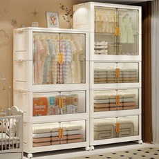 折疊式兒童衣櫃免安裝收納櫃嬰兒寶寶衣物儲物櫃家用多功能置物櫃, 70CM寬-1掛衣櫃-2收納櫃【現貨5,母嬰級環保PP材質（無異味）