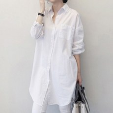 뒷트임 단추 포인트 여성 베이직한 롱셔츠 코디 흰색 블루 블라우스 여자 블랙 예쁜 남방 긴팔