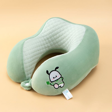 可愛卡通造型 U型頸枕 記憶棉 旅遊午睡 舒適支撐, 綠色【涼豆豆雙峰】