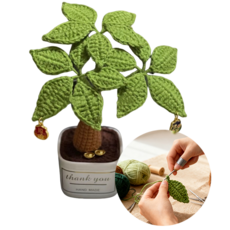 코바늘 DIY 뜨개 꽃 화분 세트 데스크 액세서리, 부자가 되는 나무, 1개