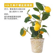 레몬나무 가지 조화분 트리 귤 장식용 인공, 1개, 8개 레몬 분재 낮은 화분 35-40cm