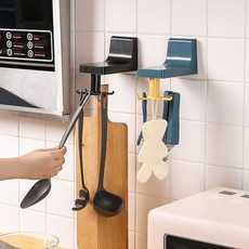 [무타공/회전식] 주방 조리도구 걸이대 국자 뒤집개 6구 후크 거치대, 1세트, [1+1 세트] 주방 올인원 회전걸이 2개 (색상랜덤)