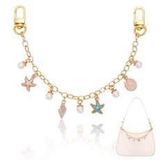 1개 합금 에나멜 불가사리 모양 펜던트와 모조 진주 장식이 달린 황동 체인 합금 회전 잠금 장치 다채로운 색상 길이 271mm, 금색