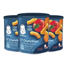 거버 릴 크런키 베이크드 콘 스낵 어린이 곡물 과자 42g, 사과 + 고구마(Apple + Sweet Potato), 3개