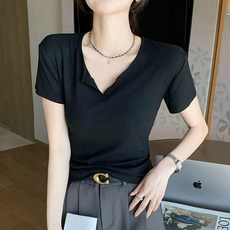 골지 반오픈 여자 스타일 여름 반팔 소재 슬림 티셔츠