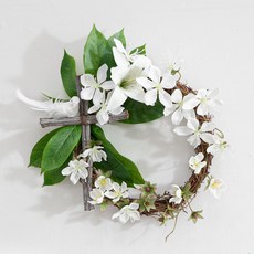 백합 조화 꽃 부활절 십자가 리스 벽장식 순백의 38cm 인테리어 교회 사순절 벽걸이 꾸미기 소품, 단품