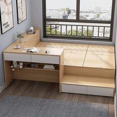 책장형침대 침대장 중학생방 수납 원룸가구, 1500mmx1900mm, 조립식 박스형 침대, 다다미침대+침대 헤드+책상+풋스톨
