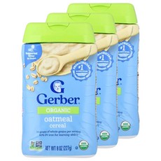 거버 아기 오트밀 시리얼 홀 그레인 그로우 철분 함유 227g 3팩, 3개