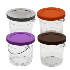 [아마존4.5+ 미국출고 150288] Joystar 업그레이드 버킷 아이스 크리미 용기 닌자 파인트 및 뚜껑과 호환 - 4팩 473.2ml(16온스) 컵 NC301 NC3, 오렌지/퍼플/커피/그레이