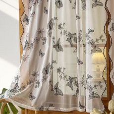 데미이엔 인테리어 나비 자수 레이스 가리개 커튼 봉집형
