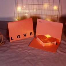 캐롯캐롯 LOVE 하트 모양 기념일 3D 입체 녹음 카드+실링스티커 세트, 1개, Pink