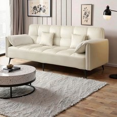 BYOU 접이식 소파베드 1/2/3인용 팔걸이 쇼파 쿠션 세트, 화이트 140cm