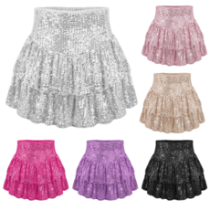 여성 라인 방송 댄스복 치마 캉캉 스커트 프릴 스팽글 비즈 단체복