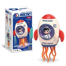 토이즈데이 춤추는 우주 로켓 별빛 프로젝션 연기 효과 음악 LED 불빛 댄스 로보트 장난감 단체 선물, 1개, 레드