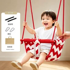 兒童鞦韆 嬰兒吊椅 室內外通用, 紅色鞦韆 安全帶 繩子 收納袋, 1個