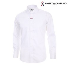 로베르타디까메리노 면 100% 화이트 솔리드 테이핑 슬림핏 긴소매 셔츠 RP1-451-1
