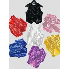 화려한 스팽글 무대 공연복 재즈 댄스의상 조끼 모자