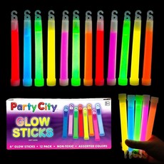Party City Green Glow Sticks 벌크 팩 15.2cm(6인치) - 25팩 아동용 야광 스틱 방수 캠핑 생존 울트라 브라이트 비상 조명 스틱 스트링 포함, 멀티컬러 12팩