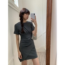 Yellwel 불규칙 라운드넥 반팔 원피스 여성 여름 DJP