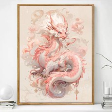粉色小龍 滿繡十字繡 手工製作精準印花小件, 1個, 【無框-3股】款式2,畫布40X60-精準印花