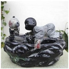 煮茶款式擺件, 小沙彌流水噴泉盆景中式創意家居風水裝飾品辦公室內電腦桌面擺件