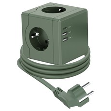 티메코 SF코팅 큐브 디자인 멀티탭 4000W 고용량 3구 (USB-A 2개 C타입 1개), 1개, 그린 SF02, 1.8m