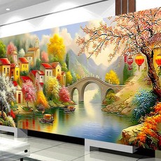 심스타 실십자수 가을 단풍 유럽 다리 호수 꽃 자연 세트 패키지 diy, 면사 4가닥자수 236x86cm, 1개, 48종류의실