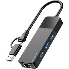 올 럭키 USB이더넷 어댑터 4 in USB C이더넷 허브 3 x 30 포트기가비트 인터넷 포트 용 고속 네트워크 호환, 4 in 1 Usb to