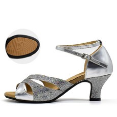LIANWEN 빅사이즈 댄스화굽낮은댄스화 여성라인댄스화 재즈슈즈 샌들 스포츠댄스화 라인댄스슈즈, 235, 실버5.5cm