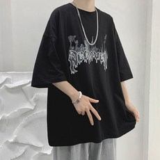 투니스 남성 라운드넥 빈티지 프린팅 루즈핏 반소매 티셔츠