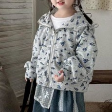 구빠방 아동 루즈핏 후드넥 플라워 패턴 집업 긴팔 가디건