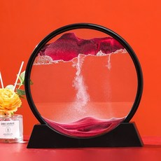 3D流沙畫擺飾 360度旋轉玻璃山水流動畫 紓壓桌面擺件, (4)紅色,7寸