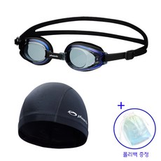 피닉스 생존수영 아동수경+스판수모 세트 P505-01, 블랙+폴리백*1개 증정