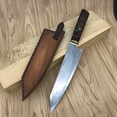大馬士革劍型牛刀 附手工皮套木盒 刃長20cm VG10鋼芯不鏽鋼, 1個