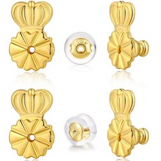 FORMULEN 귀걸이 뒷면 교체품 처진 귀를 위한 대형 잠금 귀걸이 뒷면 내구성 있는 크라운 모양 리프터 4개 및 무거운 귀걸이용 실리콘 백커 2개 혼합 색상, 골드