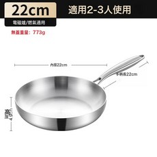 無塗層不鏽鋼平底鍋牛排專用煎鍋不粘鍋電磁爐燃氣通用純鈦鍋, 1個, 【無鍋蓋】22cm切邊無塗層不粘煎鍋, 如圖所示