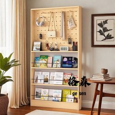 格森門後超薄置物架 兒童洞洞實木繪本架 多層壁掛落地收納書櫃, 原生木紋色【有配件的哦】,【40寬】高188【橡皮筋款】