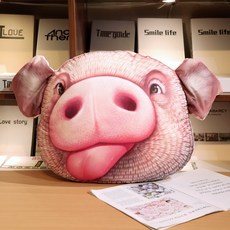 못생긴 돼지 쿠션 웃긴 등 머리 3D 귀달린 대형 큰사이즈 동물, D, 38X30