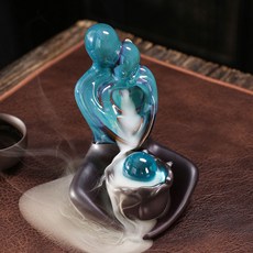 陶瓷倒流香薰爐創意情人節情侶禮品香爐家居飾品工藝品擺件, A1款情侶玻璃珠款
